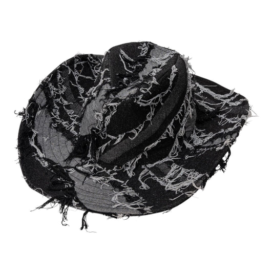 DISTRESSED DENIM PATCHWORK COWBOY HAT