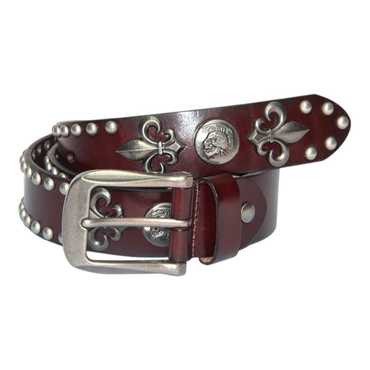 HERITAGE FLEUR-DE-LIS STUDDED LEATHER BELT