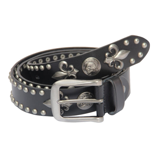 HERITAGE FLEUR-DE-LIS STUDDED LEATHER BELT