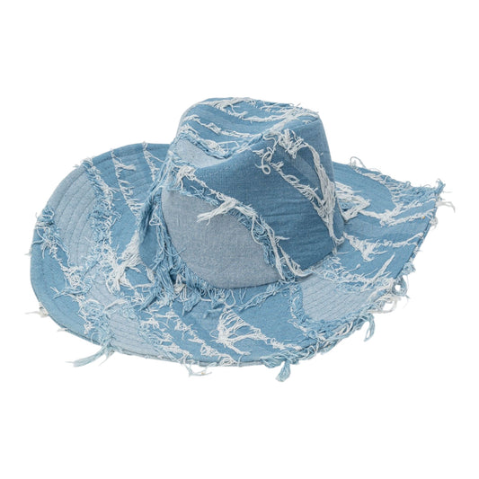 DISTRESSED DENIM PATCHWORK COWBOY HAT