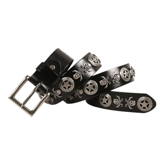 OUTLAW STAR & SKULL STUDDED LEATHER BELT